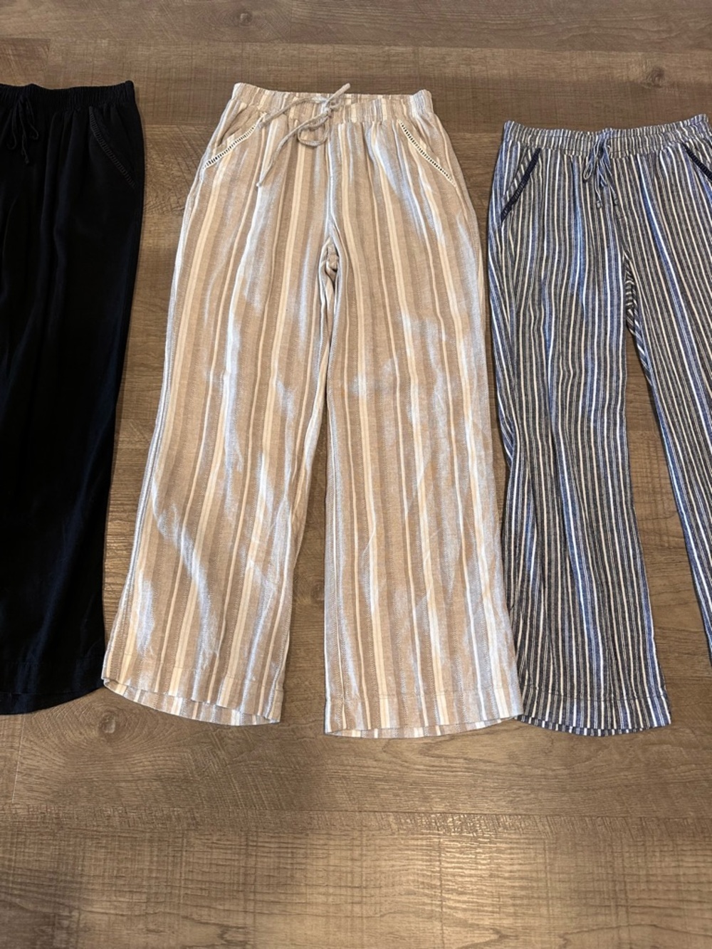 3-Briggs Women's Wide Leg Lightweight Linen Blend 2 Pockets Stripe Pants Size M. - Picture 4 of 15